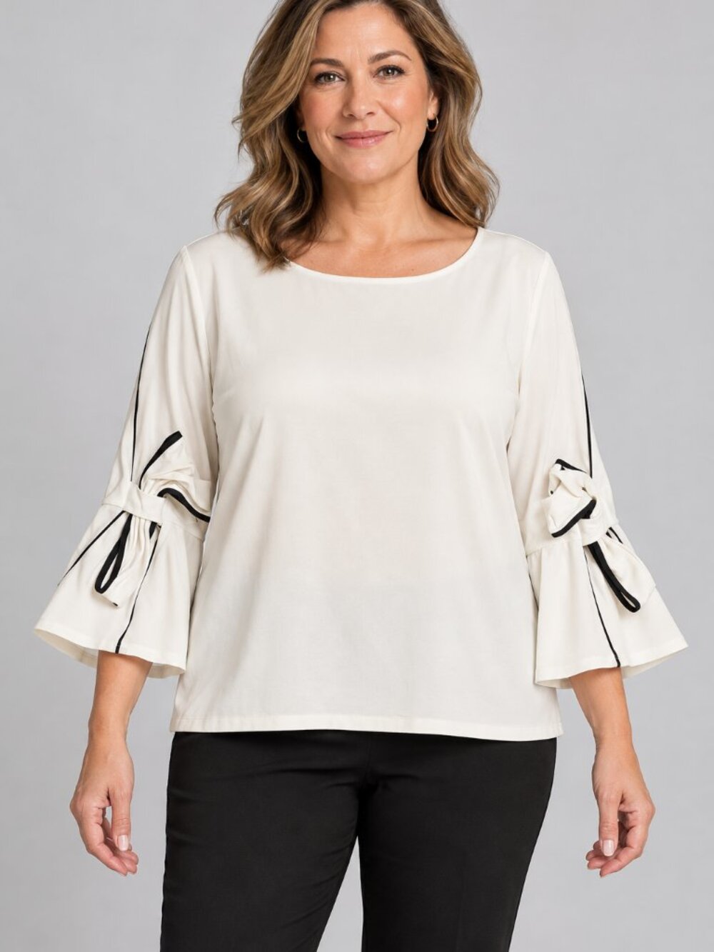 Alfani Cream Boxy Tie Front Blouse‎